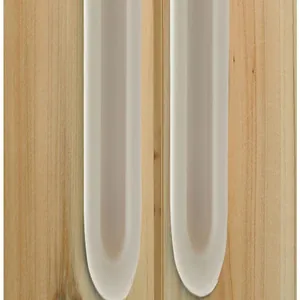 Macro view of white adhesive auxiliary door handles showing the smooth finish and curved design.