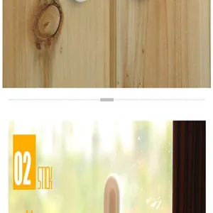Detailed close-up view of white self-adhesive door handle helper for glass windows and doors