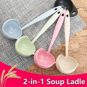 Cucchiaio da Zuppa 2-In-1 in Paglia di Grano Scolapasta Mestolo con Filtro Manico Lungo Strumento da Cucina Multifunzionale stoviglie Casa