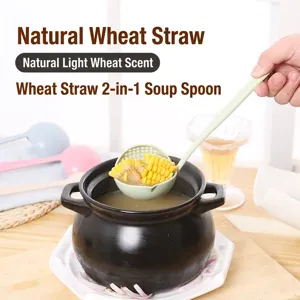 Mestolo da zuppa e colino 2 in 1 in paglia di grano ecologico per cucina versatile