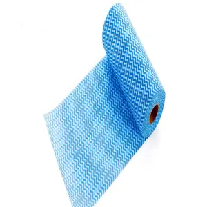 Blue wavy pattern disposable non-woven cleaning cloth roll for kitchen dishwashing