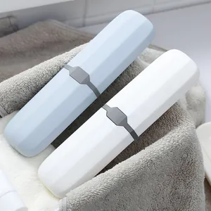 Estuches portátiles para cepillos de dientes en azul y blanco para viajes y hogar