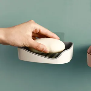 Wall-mounted double-layer draining soap box with traceless adhesive for bathroom storage