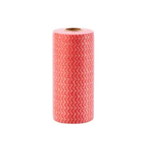 Red wave pattern disposable non-woven cleaning cloth roll for kitchen dishwashing