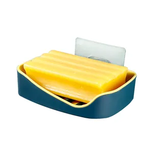 Wall-mounted double-layer draining soap dish with non-marking adhesive sticker storage