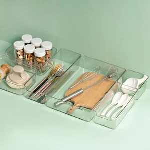 Klarer PET Schubladen-Organizer Modulare Aufbewahrungsboxen Transparente Kunststoff-Trennfächer Für Küche Badezimmer Büro Besteck Make-up