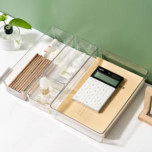 Set aus transparenten Schubladen-Organizern für Schreibtisch- und Büromaterialien