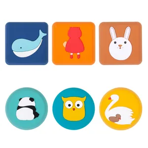 Set of 6 colorful cartoon animal silicone wall protectors and silent door bumpers for home.