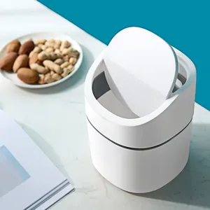 Mini cubo de basura de escritorio blanco minimalista con tapa oscilante para oficina