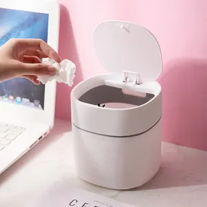Mini papelera de escritorio blanca de estilo nórdico con tapa para hogar y oficina