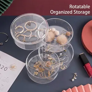 Vierstufige transparente rotierende Schmuckaufbewahrungsbox für Ohrringe und Halsketten