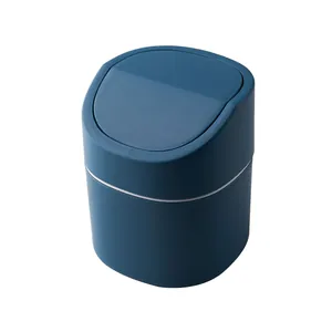 Mini papelera de escritorio azul marino moderna con tapa abatible para oficina en casa