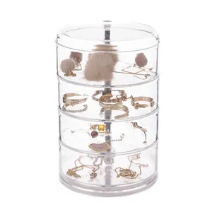 Transparenter 4-lagiger rotierender Schmuck-Organizer für Ohrringe und Halsketten staubdicht