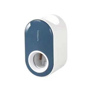 Wall-mounted automatic toothpaste dispenser with punch-free design in white and blue