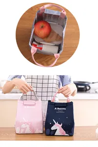 Detail showing insulated interior and unicorn design of large capacity lunch bag