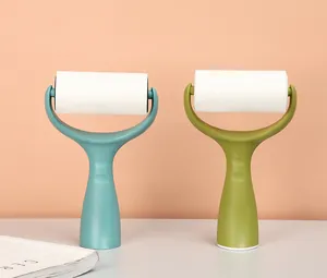 Detail view of two colorful standable lint rollers for clothing and hair removal
