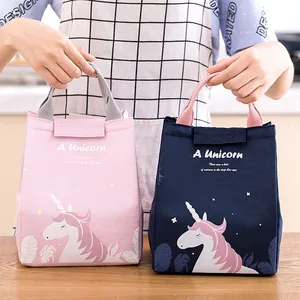 Portable insulated lunch bag with unicorn print and large capacity storage design