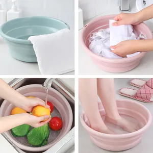 Portable multi-functional foldable plastic washbasin for laundry, fruits, and foot soaking