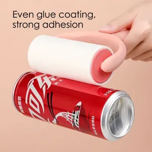 Standable pink lint roller with high-tack adhesive for clothes and hair removal.