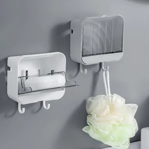 Moderne wandmontierte Seifendose mit Deckel und Haken zum Abtropfen im Badezimmer