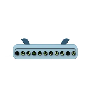 Cute light blue car temporary parking phone number plate bracket with green glowing digits