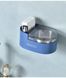 Detalle del cenicero de pared azul con compartimento para cigarrillos y encendedor