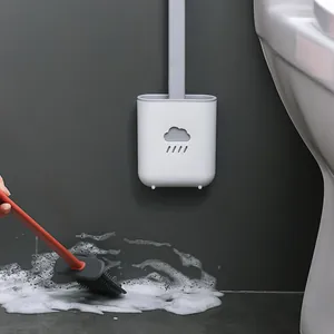 Brosse de toilette en silicone murale avec support blanc motif nuage pour salle de bain