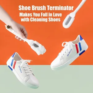 Multifunctional Triple Head Shoe Brush Long Handle Soft Bristle Polypropylene Shoe Cleaner Copper Wire Crevice Brush For Home Tool