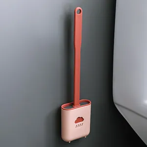 Brosse de toilette en silicone murale avec support nuage rose pour nettoyage de salle de bain
