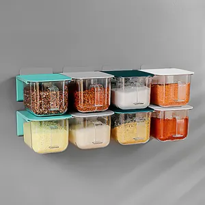 Wandgemonteerde Kruidendoos Zonder Boren Stofdichte Kruidencontainer Transparante Suiker Zout Pot Met Lepel Keuken Opslag Organisatie Fles