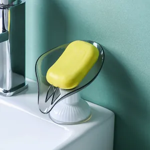 Soporte de Jabón Autodrenante en Forma de Hoja con Ventosa Giratoria de Plástico Jabonera Estante de Almacenamiento Para Baño Ducha Fregadero Cocina Organizador