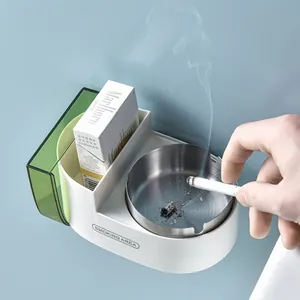 Cenicero de Pared Con Caja de Almacenamiento Forro de Acero Inoxidable Cenicero Impermeable Sin Perforaciones Para Baño Decoración