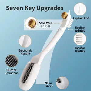 3-in-1 multifunctional shoe brush with long ergonomic handle and various cleaning heads