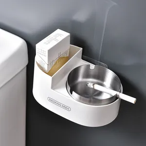 Cenicero de pared de acero inoxidable con almacenamiento para baño