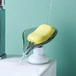 Jabonera giratoria en forma de hoja con ventosa y drenaje automático para el lavabo