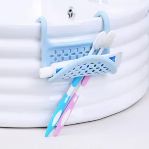 Adjustable blue silicone sink caddy hanging drain rack for toothbrushes and sponges