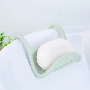 Flexible silicone sink hanging drain rack for kitchen sponge and soap storage, green