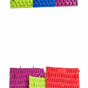 Detail view of colorful interlocking foot massage mats with acupressure bumps