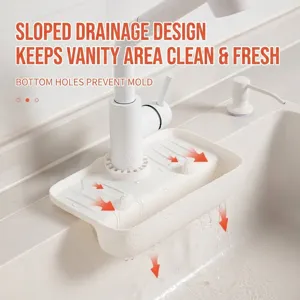 White silicone faucet drainage mat with sloping design for kitchen sink splash guard