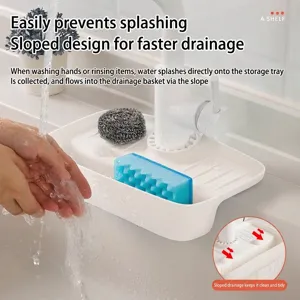 White faucet splash guard and drainage rack for kitchen sink soap sponge holder organizer