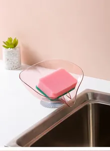 Soporte para esponja de cocina con forma de hoja y base de ventosa para drenar el agua