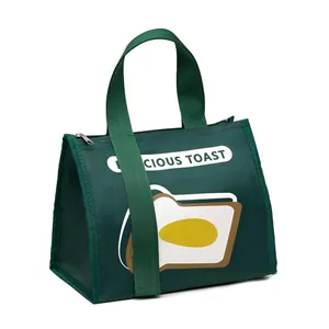 Groene geïsoleerde lunchtas met toastprint voor studenten en kantoorpersoneel