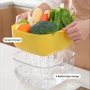 Panier de Drainage de Cuisine Double Couche Bol de Lavage de Fruits et Légumes Transparent Passoire en Plastique