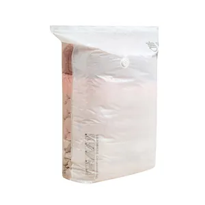 Large white vacuum storage bag for clothes with integrated air valve and zipper seal