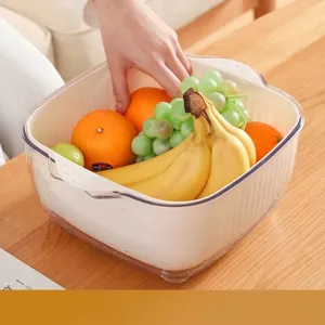 Panier de drainage transparent à deux couches pour le lavage des fruits et légumes de cuisine