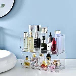 Transparante stapelbare bureau-organizer met twee niveaus voor cosmetica en huidverzorging