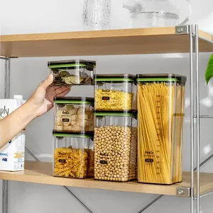 Food Grade Graduated Clear Plastic Airtight Food Storage Container Square Stackable Kitchen Pantry Cereal Grain Storage Seal Tank With Lid