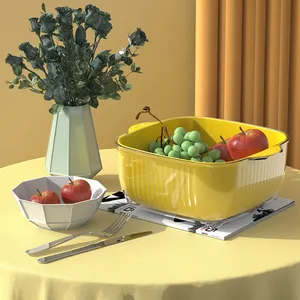 Panier d'égouttage de cuisine créatif jaune à double couche pour laver les fruits