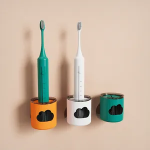 Wandmontierter elektrischer Zahnbürstenhalter Set mit Wolkendesign in Orange Weiß Teal
