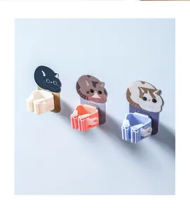 Self-adhesive wall-mounted cartoon cat mop holders in white, orange, and blue colors